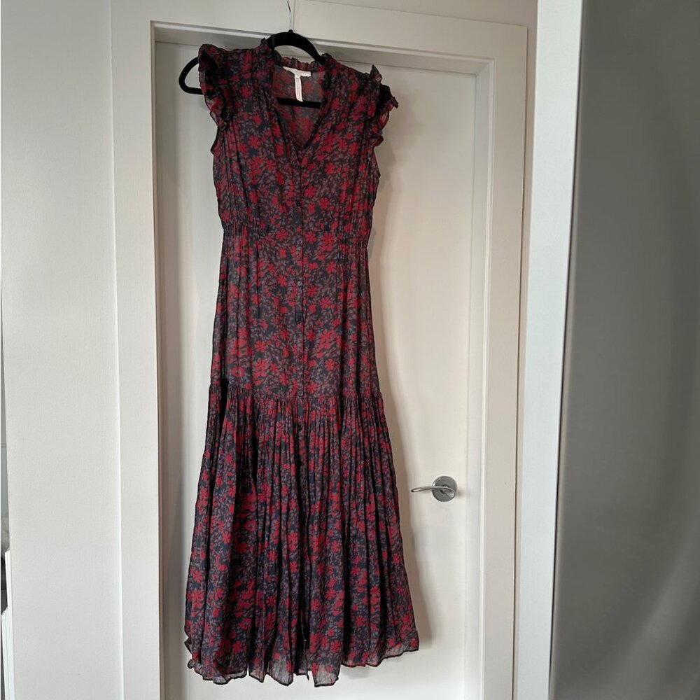 Apiece Apart Black Maxi Dress with Red Floral Print